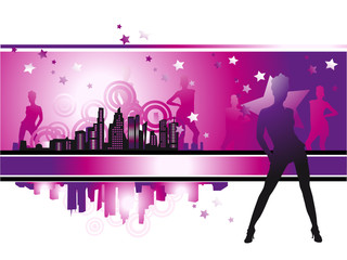 Poster - Cityscape, urban frame, fashion girls, night life