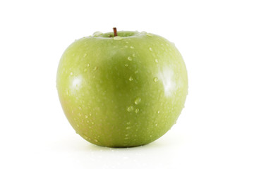 Green apple with water drop