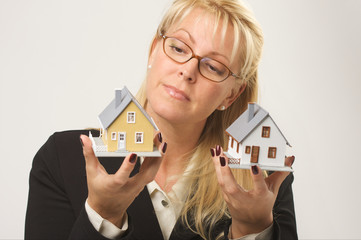 Wall Mural - Woman Holding Two Houses