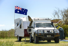Camping In Australia With Australian Flag