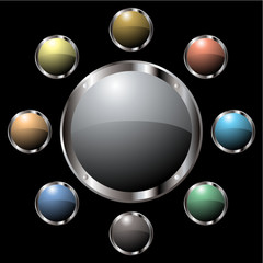 Button colourful collection all with metalic silver bevels