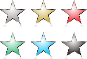 Wall Mural - Six star shaped buttons with a silver bevel