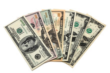 Dollar Bills Of 1,2,5,10,20,50 And 100 Worth
