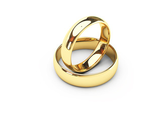 Wedding golden rings one over another. Isolated.