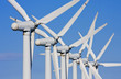 Close up of windmills in windfarm