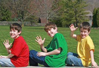 Wall Mural - Three Boys Waving