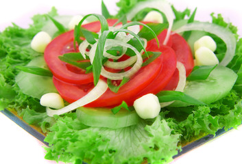 Fresh salad with onion tomato and basil