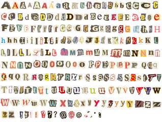 Torn newspaper letters alphabet