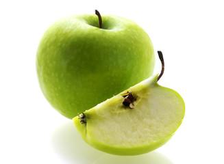 Canvas Print - green fresh ripe apple with a slice