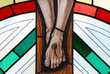 Stained glass window of the crucifixion of Jesus