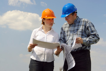 Wall Mural - Discussing building plans