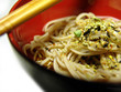 Japanese noodle soba with seaweed flakes and soba tsuyu