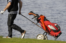 Golfer Walk With Clubs Bag