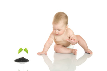 Small baby with green plant #4