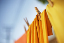Colorful Clothes Drying On Clothesline