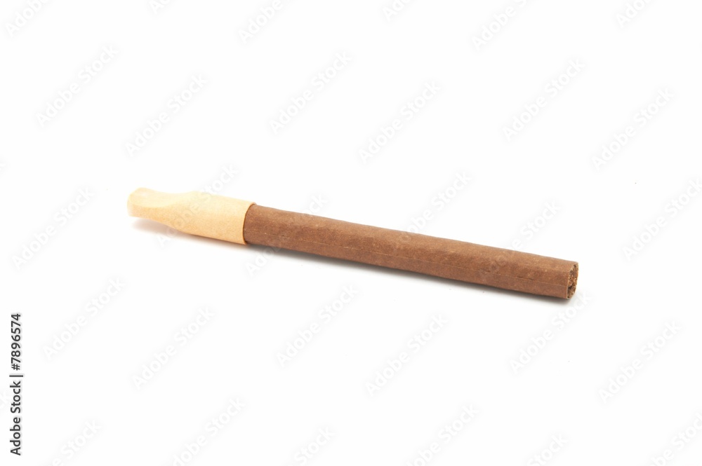 Cigar with a wooden mouthpiece Stock Photo