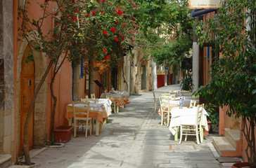 Poster - crète Réthymno  ruelle et restaurant