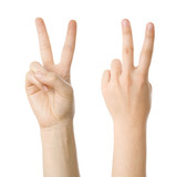 Fototapeta Panele - Concept for victory sign made with hands isolated on white