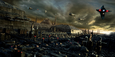 science-fiction city and landscape
