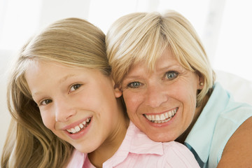 Wall Mural - Grandmother and granddaughter smiling