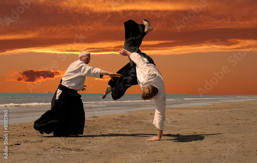 Nowoczesny obraz na płótnie aikido au couché de soleil