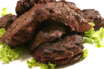 grilled beef meat over white