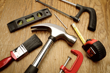 Poster - Tools on wooden panel