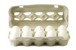 Leinwandbild Motiv Weisse Eier im Pappkarton