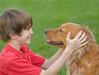 Wall Mural - Boy Playing with His Dog