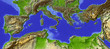 Mediterranean, relief map, colored according to elevation
