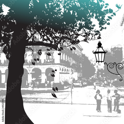 Nowoczesny obraz na płótnie Tree silhouette, street scene