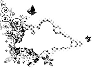 Poster - vector of Black and white Grunge Flora composition.