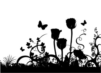 Canvas Print - roses and butterfly vector