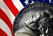 American Flag Reflected on Vintage 1967 United States Nickel