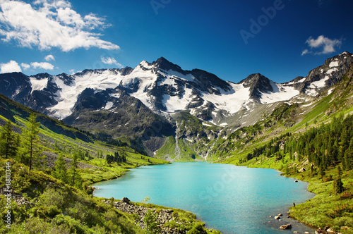 Foto-Kissen - Beautiful turquoise lake in Altai mountains (von Dmitry Pichugin)