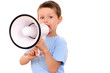 © matka_Wariatka - 6-7 years old boy sitting with megaphone isolated on white