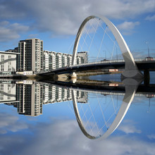 New Bridge Reflected In River Clyde Glasgow Scotland
