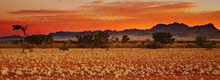 Colorful Sunset In Kalahari Desert, Namibia