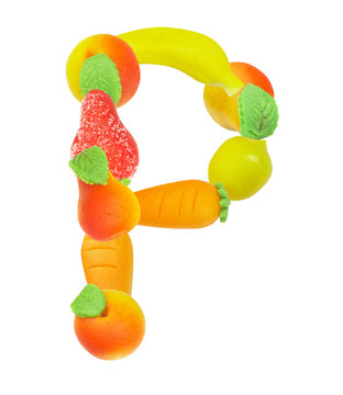 alphabet from fruit, the letter   P…