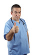 © Rafa Irusta - Friendly  doctor in blue scrubs with stethoscope. Eyes on focus