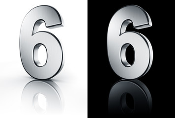 Sticker - 3d rendering of the number 6 in brushed metal