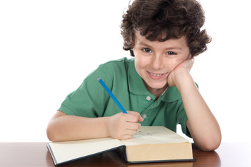 Poster - adorable child student a over white background