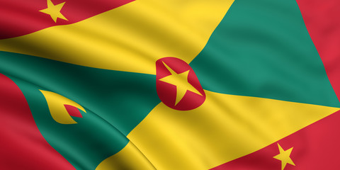 Wall Mural - 3d rendered and waving flag of grenada