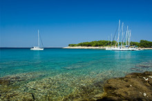 Sail Boats Docked In Beautiful Bay, Adriatic Sea, Croatia