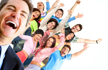 Wall Mural - young happy people. isolated ver white background .