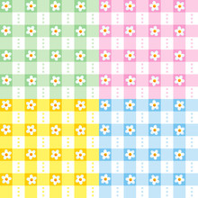 Four Floral Gingham Seamless Repeat Patterns