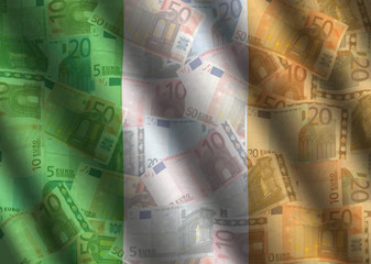 Wall Mural - rippled Euros and Irish flag background illustration