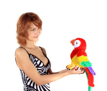 The Young Girl With A Multi-coloured Toy Parrot.