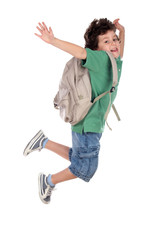 Poster - happy child jumping with backpack, back to school