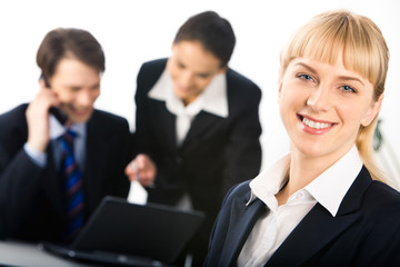 Poster - Image of happy businesswoman looking at camera